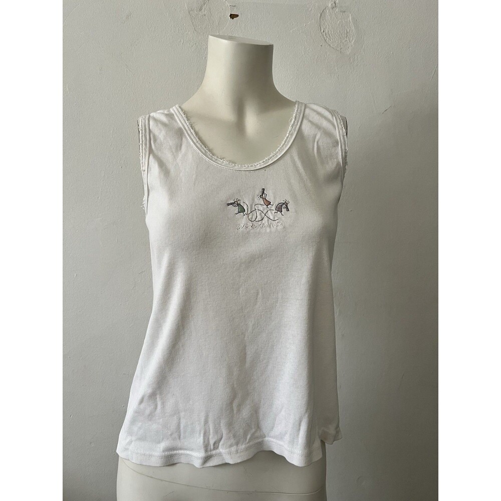 Vtg 90s Womens Tank L White Sedona Arizona Embroidered Caterpillar Nostalgic